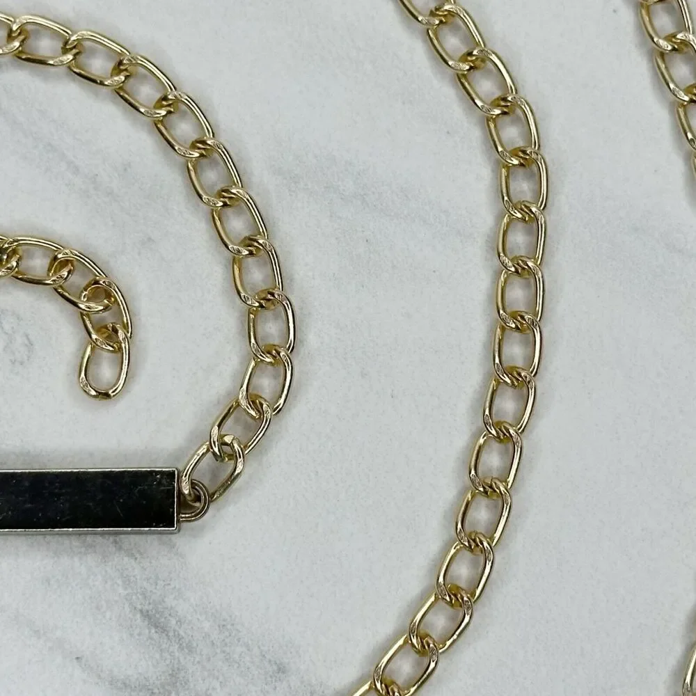 Gold Tone Skinny Chain Link Belt with Bar Details Y2K Festival ✨